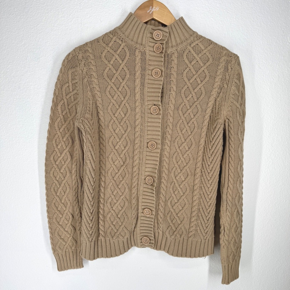 Vintage Fisherman Chunky Cable Knit Button Front Cotton Cardigan Sweater Small P